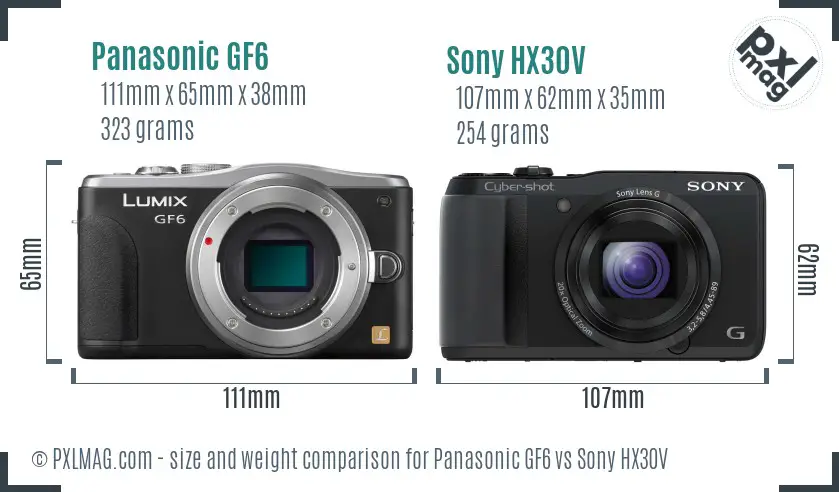 Panasonic GF6 vs Sony HX30V size comparison