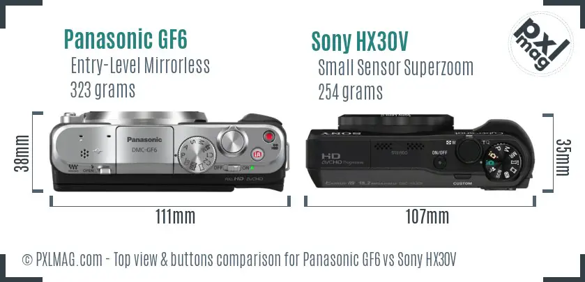 Panasonic GF6 vs Sony HX30V top view buttons comparison