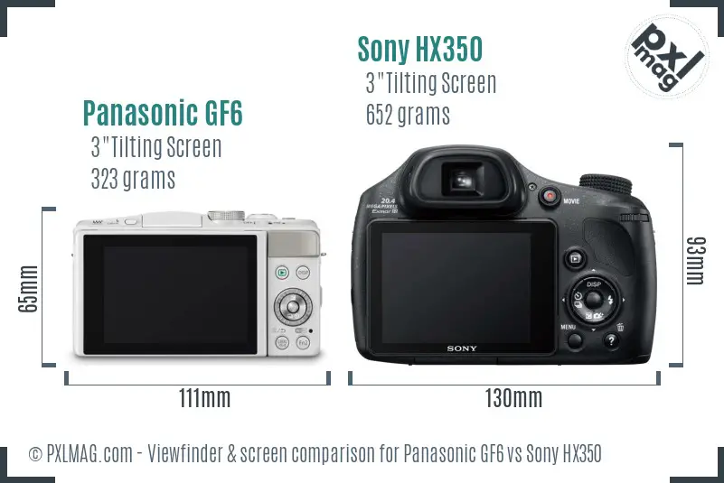 Panasonic GF6 vs Sony HX350 Screen and Viewfinder comparison Panasonic GF6 vs Sony HX350 Screen and Viewfinder comparison