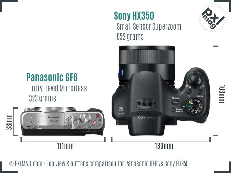 Panasonic GF6 vs Sony HX350 top view buttons comparison Panasonic GF6 vs Sony HX350 top view buttons comparison