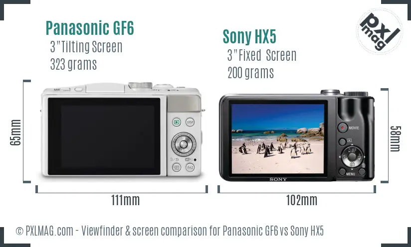 Panasonic GF6 vs Sony HX5 Screen and Viewfinder comparison