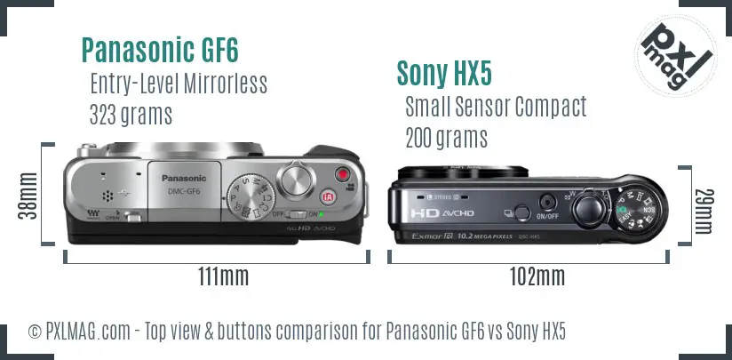 Panasonic GF6 vs Sony HX5 top view buttons comparison