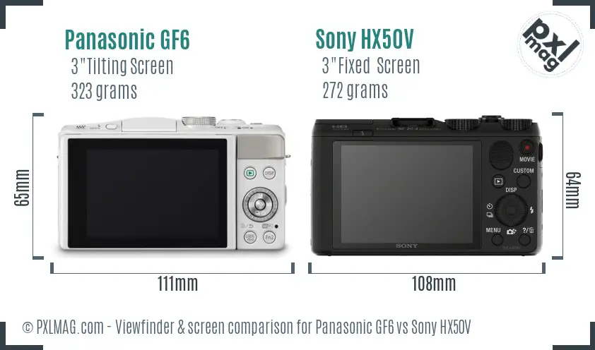Panasonic GF6 vs Sony HX50V Screen and Viewfinder comparison Panasonic GF6 vs Sony HX50V Screen and Viewfinder comparison