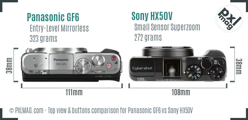 Panasonic GF6 vs Sony HX50V top view buttons comparison Panasonic GF6 vs Sony HX50V top view buttons comparison