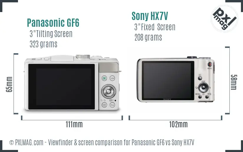 Panasonic GF6 vs Sony HX7V Screen and Viewfinder comparison Panasonic GF6 vs Sony HX7V Screen and Viewfinder comparison