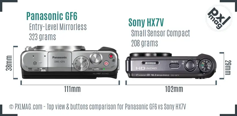 Panasonic GF6 vs Sony HX7V top view buttons comparison Panasonic GF6 vs Sony HX7V top view buttons comparison