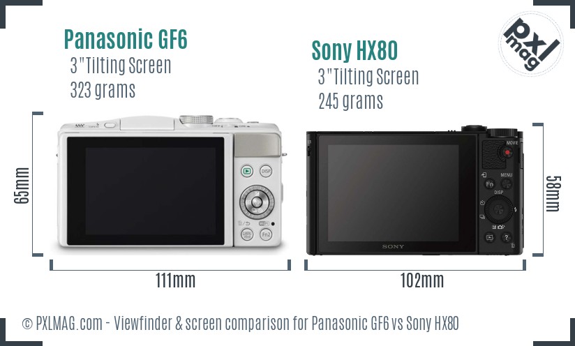 Panasonic GF6 vs Sony HX80 Screen and Viewfinder comparison