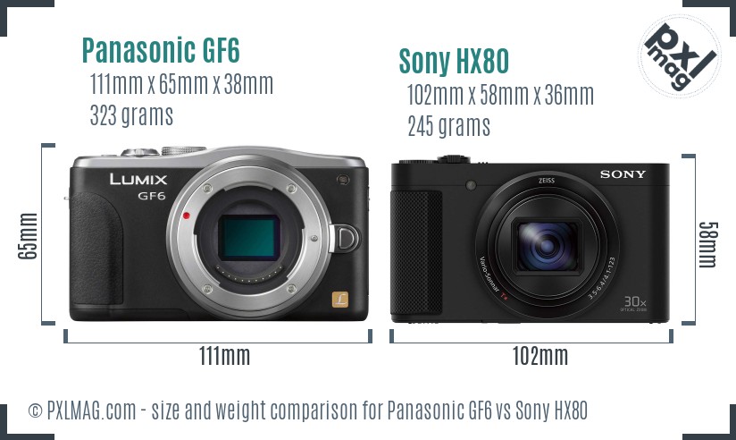 Panasonic GF6 vs Sony HX80 size comparison Panasonic GF6 vs Sony HX80 size comparison