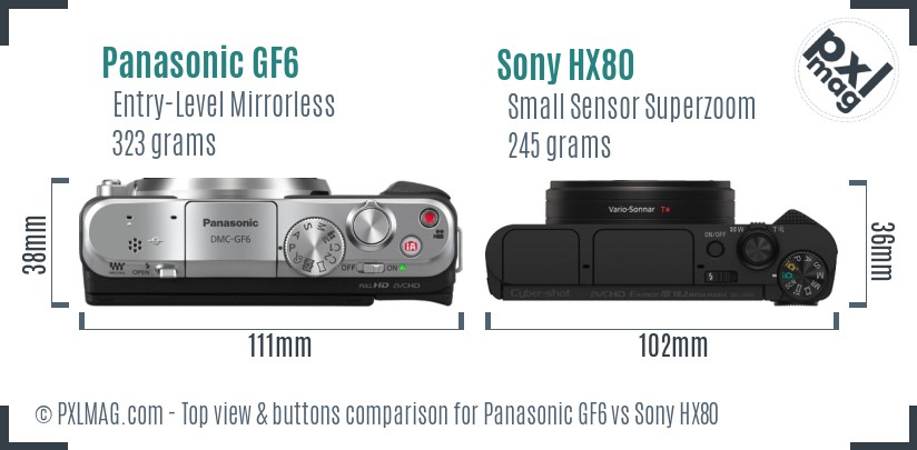 Panasonic GF6 vs Sony HX80 top view buttons comparison