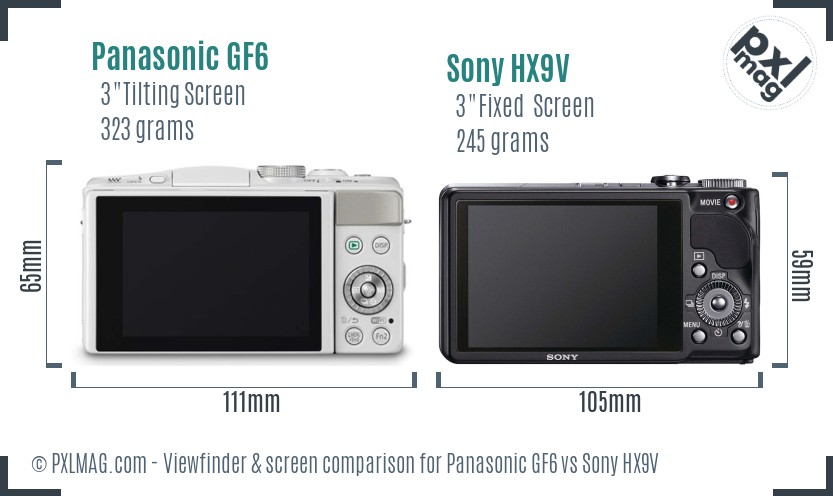Panasonic GF6 vs Sony HX9V Screen and Viewfinder comparison