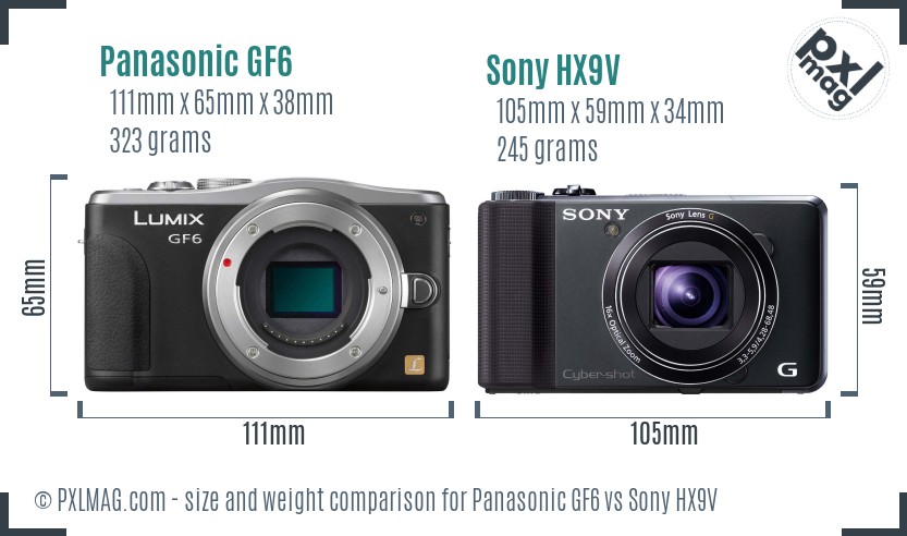Panasonic GF6 vs Sony HX9V size comparison Panasonic GF6 vs Sony HX9V size comparison
