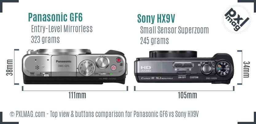 Panasonic GF6 vs Sony HX9V top view buttons comparison