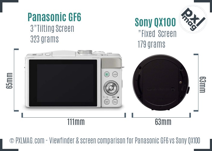 Panasonic GF6 vs Sony QX100 Screen and Viewfinder comparison