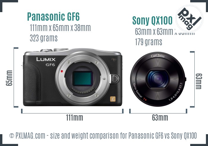 Panasonic GF6 vs Sony QX100 size comparison