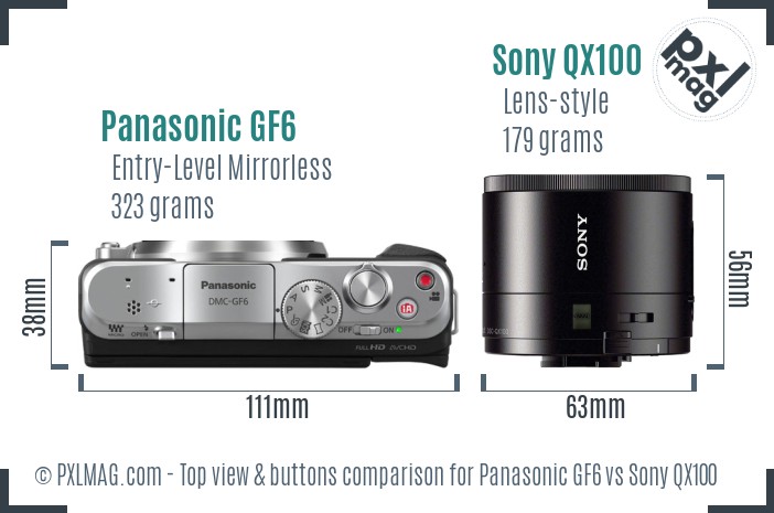 Panasonic GF6 vs Sony QX100 top view buttons comparison