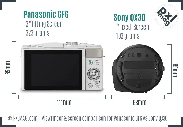 Panasonic GF6 vs Sony QX30 Screen and Viewfinder comparison