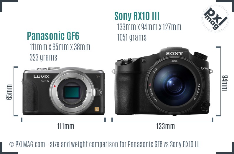 Panasonic GF6 vs Sony RX10 III size comparison