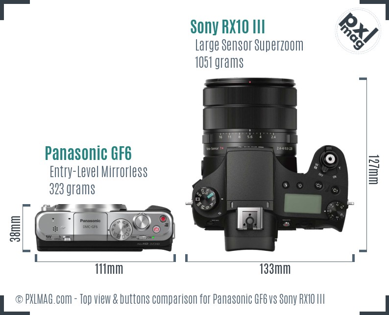 Panasonic GF6 vs Sony RX10 III top view buttons comparison