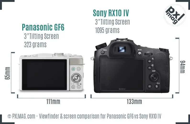 Panasonic GF6 vs Sony RX10 IV Screen and Viewfinder comparison