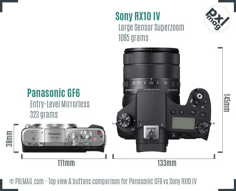 Panasonic GF6 vs Sony RX10 IV top view buttons comparison