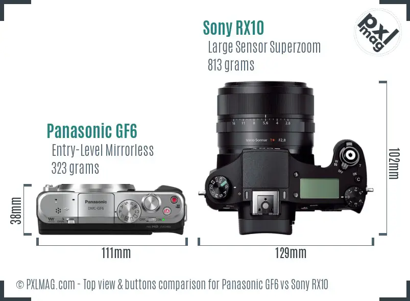 Panasonic GF6 vs Sony RX10 top view buttons comparison