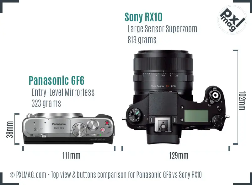 Panasonic GF6 vs Sony RX10 top view buttons comparison Panasonic GF6 vs Sony RX10 top view buttons comparison