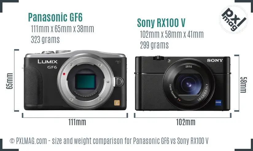 Panasonic GF6 vs Sony RX100 V size comparison Panasonic GF6 vs Sony RX100 V size comparison