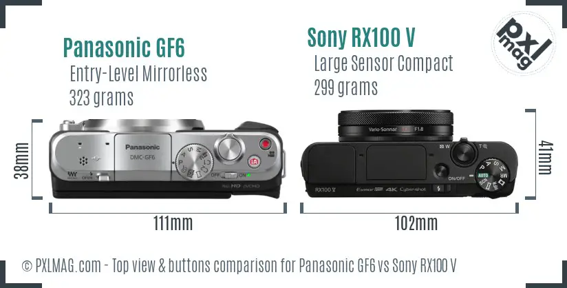 Panasonic GF6 vs Sony RX100 V top view buttons comparison Panasonic GF6 vs Sony RX100 V top view buttons comparison