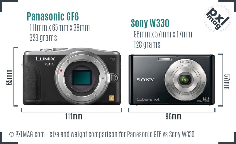 Panasonic GF6 vs Sony W330 size comparison