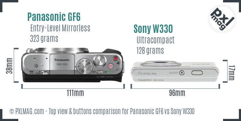 Panasonic GF6 vs Sony W330 top view buttons comparison