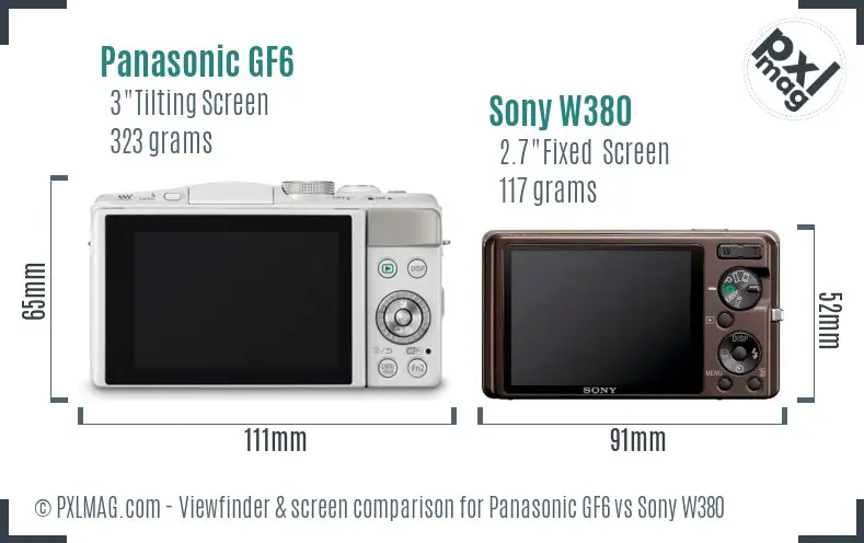 Panasonic GF6 vs Sony W380 Screen and Viewfinder comparison