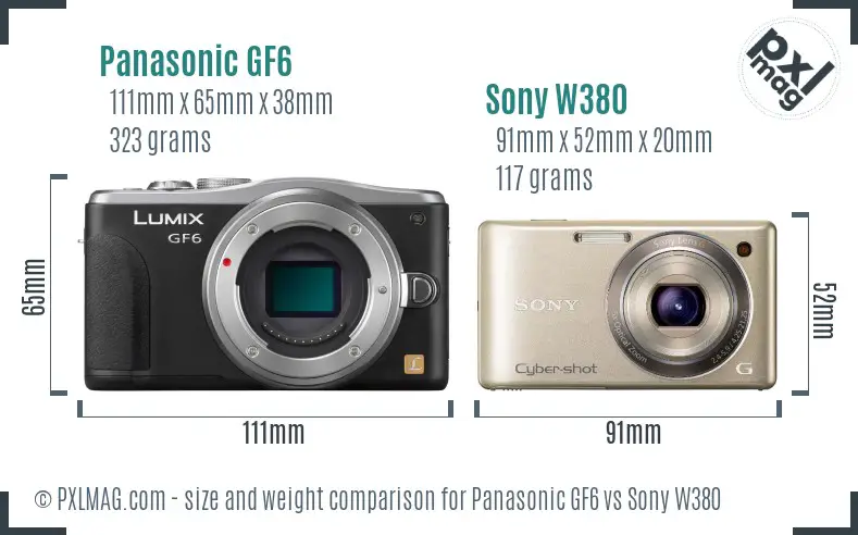 Panasonic GF6 vs Sony W380 size comparison