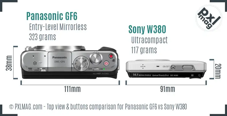Panasonic GF6 vs Sony W380 top view buttons comparison