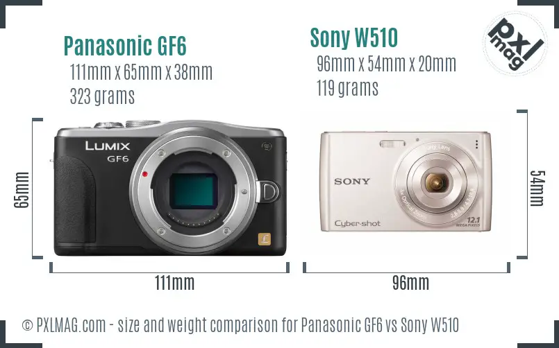 Panasonic GF6 vs Sony W510 size comparison