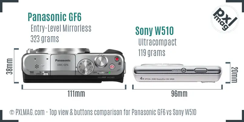 Panasonic GF6 vs Sony W510 top view buttons comparison