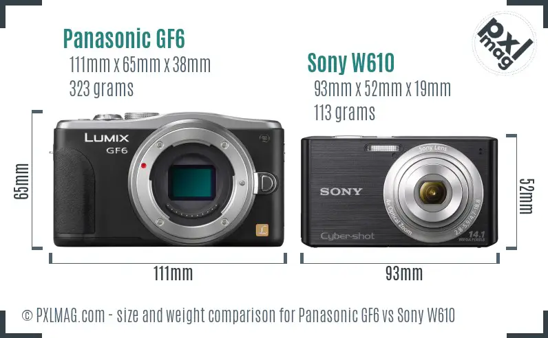 Panasonic GF6 vs Sony W610 size comparison