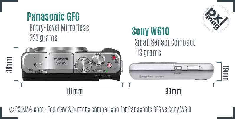 Panasonic GF6 vs Sony W610 top view buttons comparison
