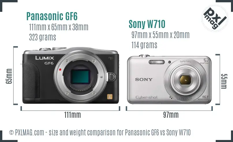Panasonic GF6 vs Sony W710 size comparison