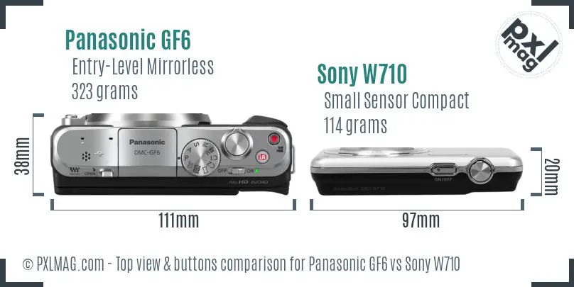 Panasonic GF6 vs Sony W710 top view buttons comparison