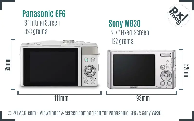 Panasonic GF6 vs Sony W830 Screen and Viewfinder comparison