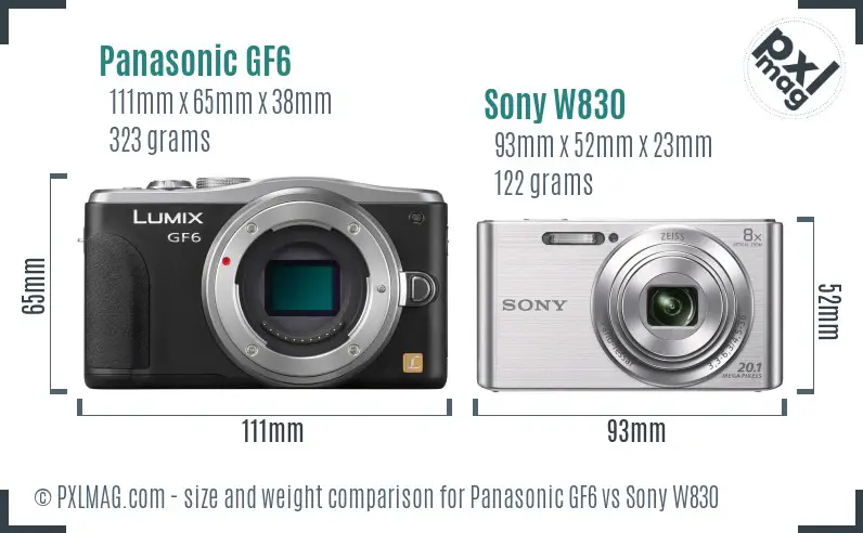 Panasonic GF6 vs Sony W830 size comparison