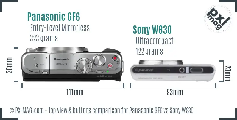 Panasonic GF6 vs Sony W830 top view buttons comparison