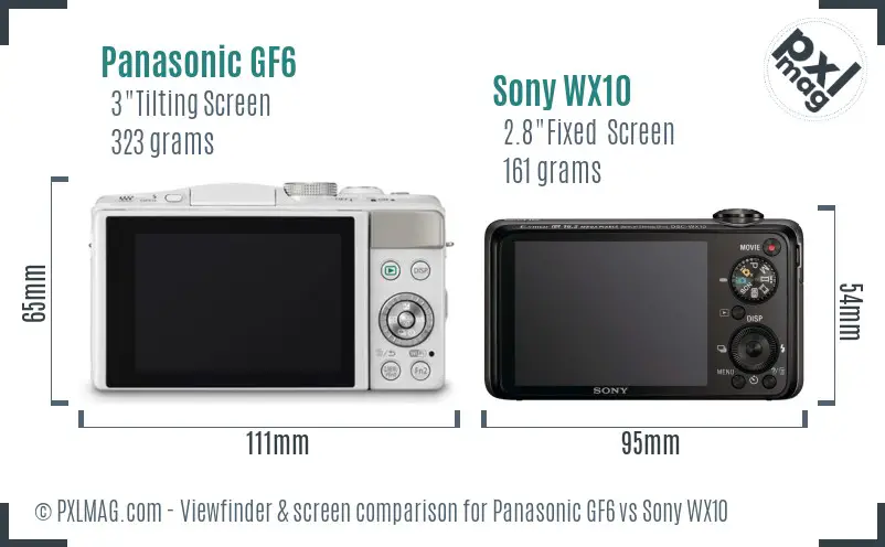 Panasonic GF6 vs Sony WX10 Screen and Viewfinder comparison