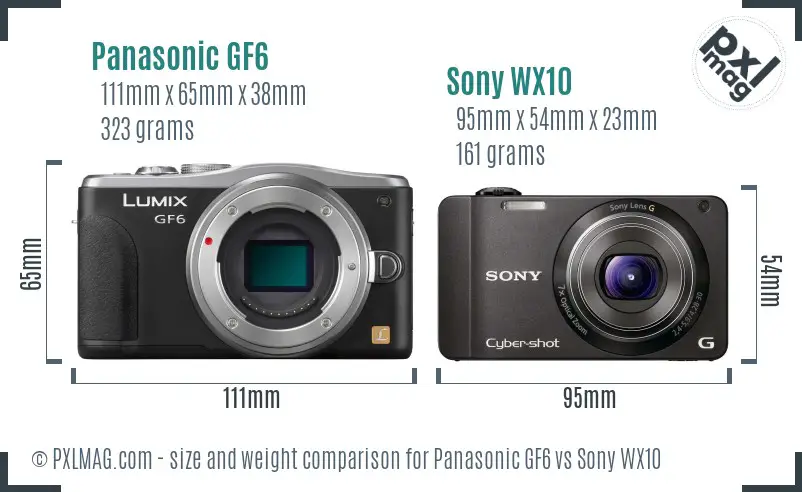 Panasonic GF6 vs Sony WX10 size comparison