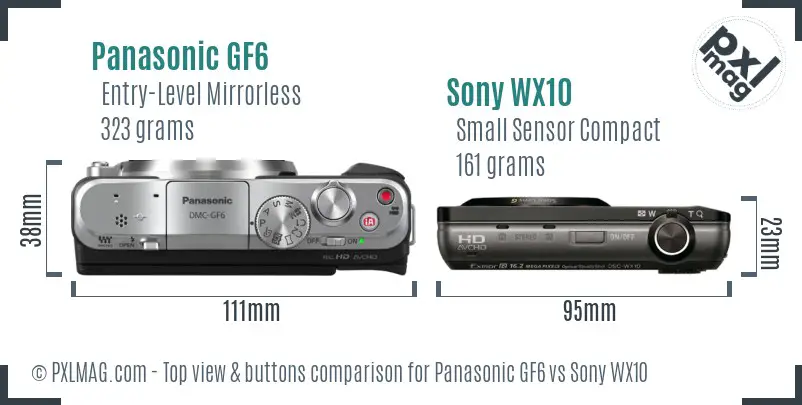 Panasonic GF6 vs Sony WX10 top view buttons comparison