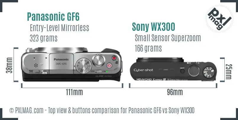Panasonic GF6 vs Sony WX300 top view buttons comparison