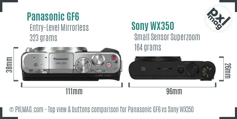 Panasonic GF6 vs Sony WX350 top view buttons comparison