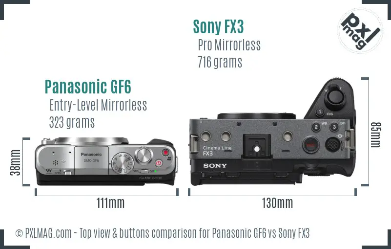 Panasonic GF6 vs Sony FX3 top view buttons comparison