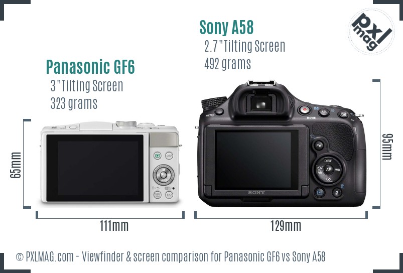 Panasonic GF6 vs Sony A58 Screen and Viewfinder comparison