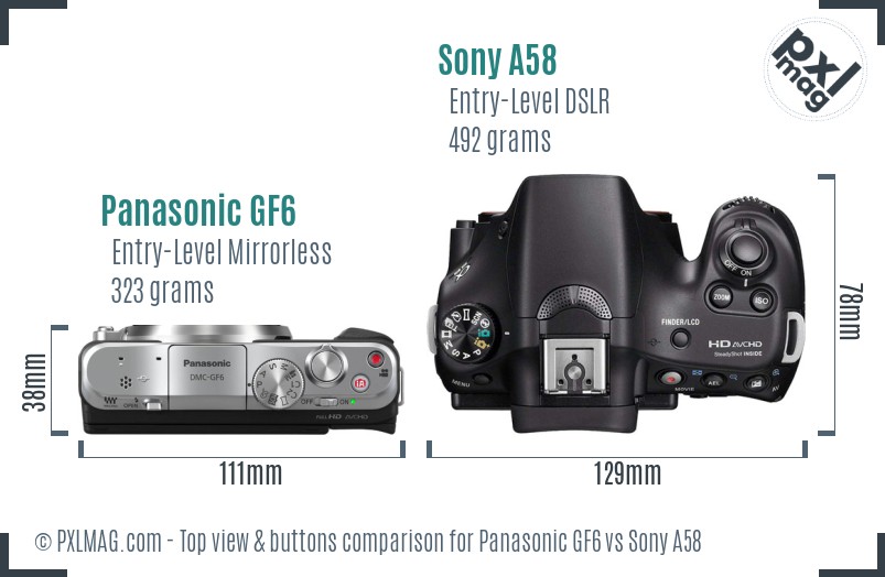 Panasonic GF6 vs Sony A58 top view buttons comparison